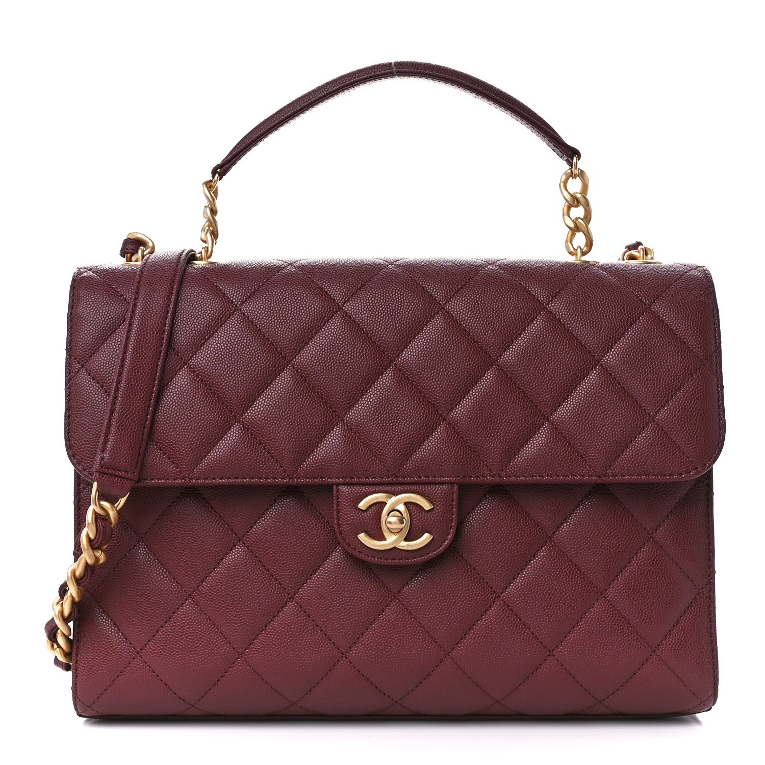 Chanel Caviar Quilted Large Top Handle Flap Burgundy 1 of 10
