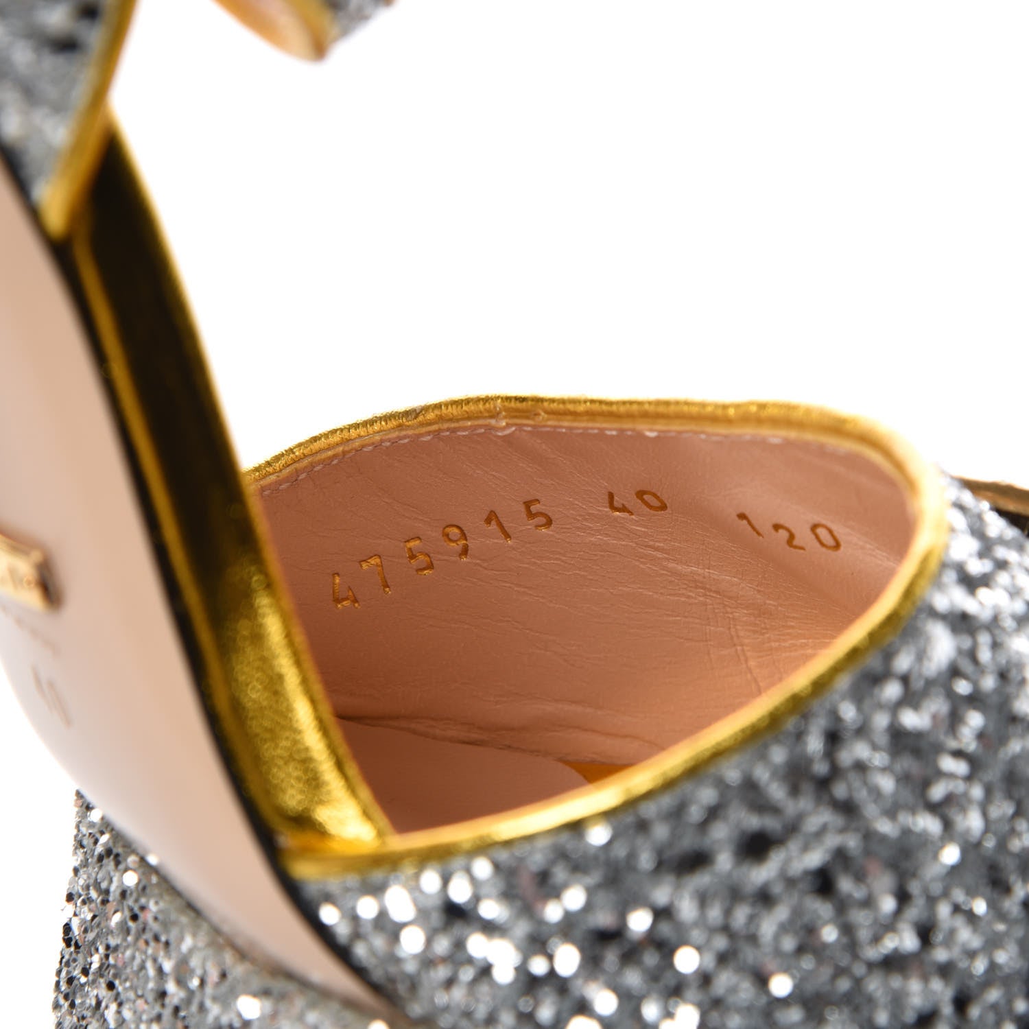 Gucci Glitter Soko Bee Platform High Heel Sandals 40 Argento Oro Vecchio 9 of 10