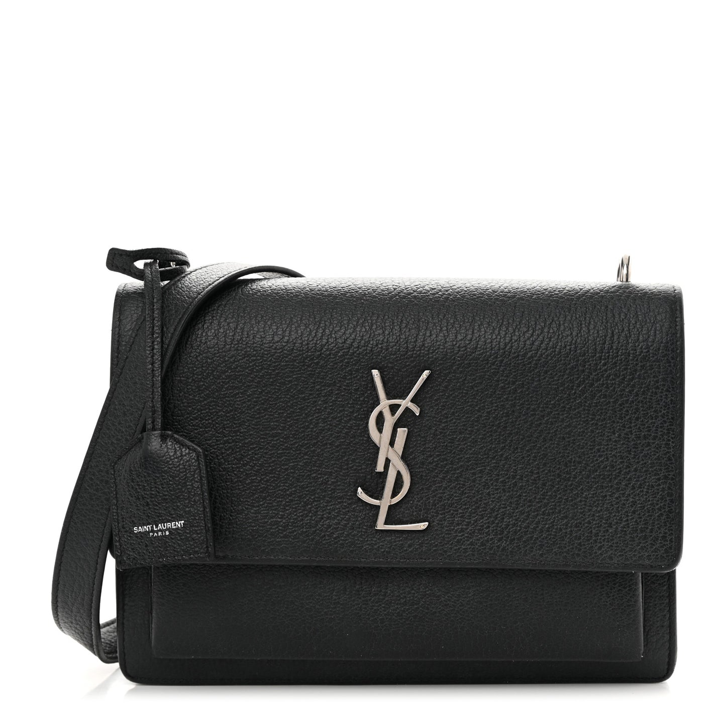 Grained Calfskin Medium Monogram Sunset Satchel Black