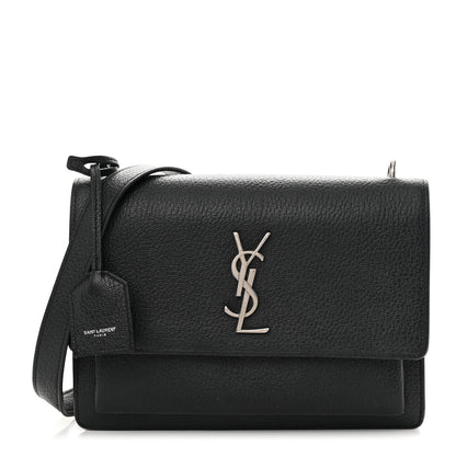 Saint Laurent Grained Calfskin Medium Monogram Sunset Satchel Black 1 of 21