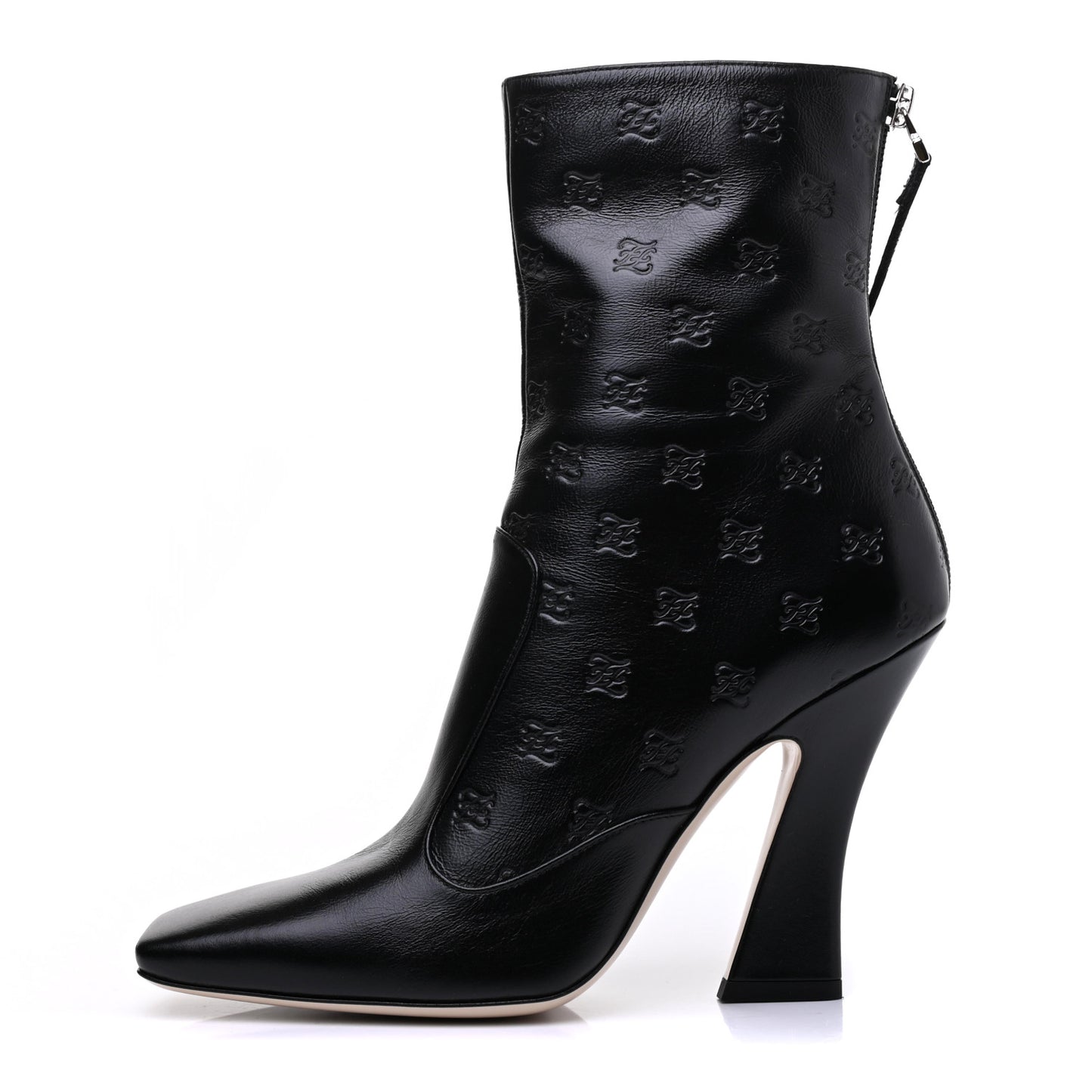 Vitello Karligraphy Embossed FFreedom High Heel Ankle Boots 38.5 Black