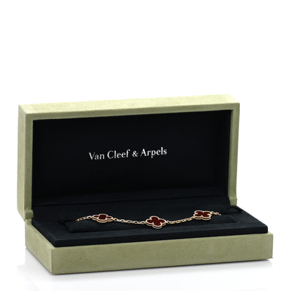 Van Cleef & Arpels 18K Yellow Gold Carnelian 5 Motifs Vintage Alhambra Bracelet 4 of 4