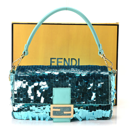 Fendi Sequin Paillettes Vitello Grace Sex and the City Baguette Spring Turquoise 11 of 11