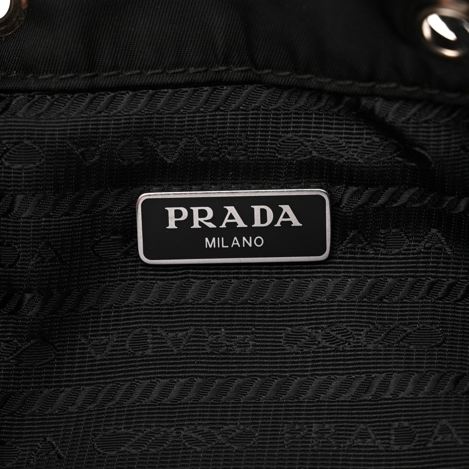 Prada Tessuto Nylon Studded New Vela Mini Bucket Crossbody Bag Black Fuoco 6 of 11