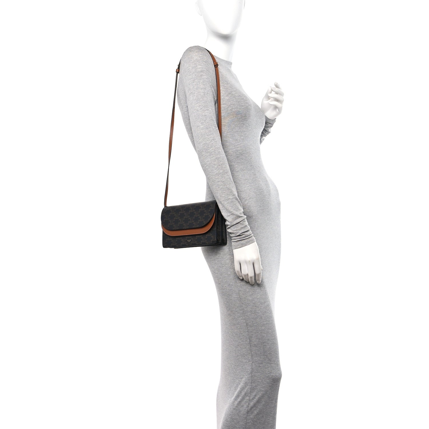 Celine Triomphe Canvas Lambskin Wallet On Strap Tan 2 of 13
