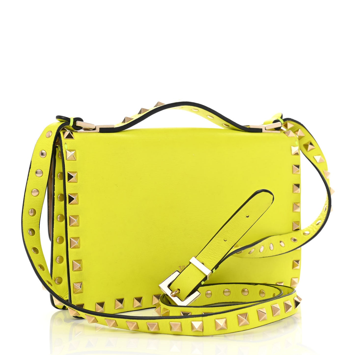 Calfskin Rockstud Top Handle Crossbody Bag Yellow Fluo