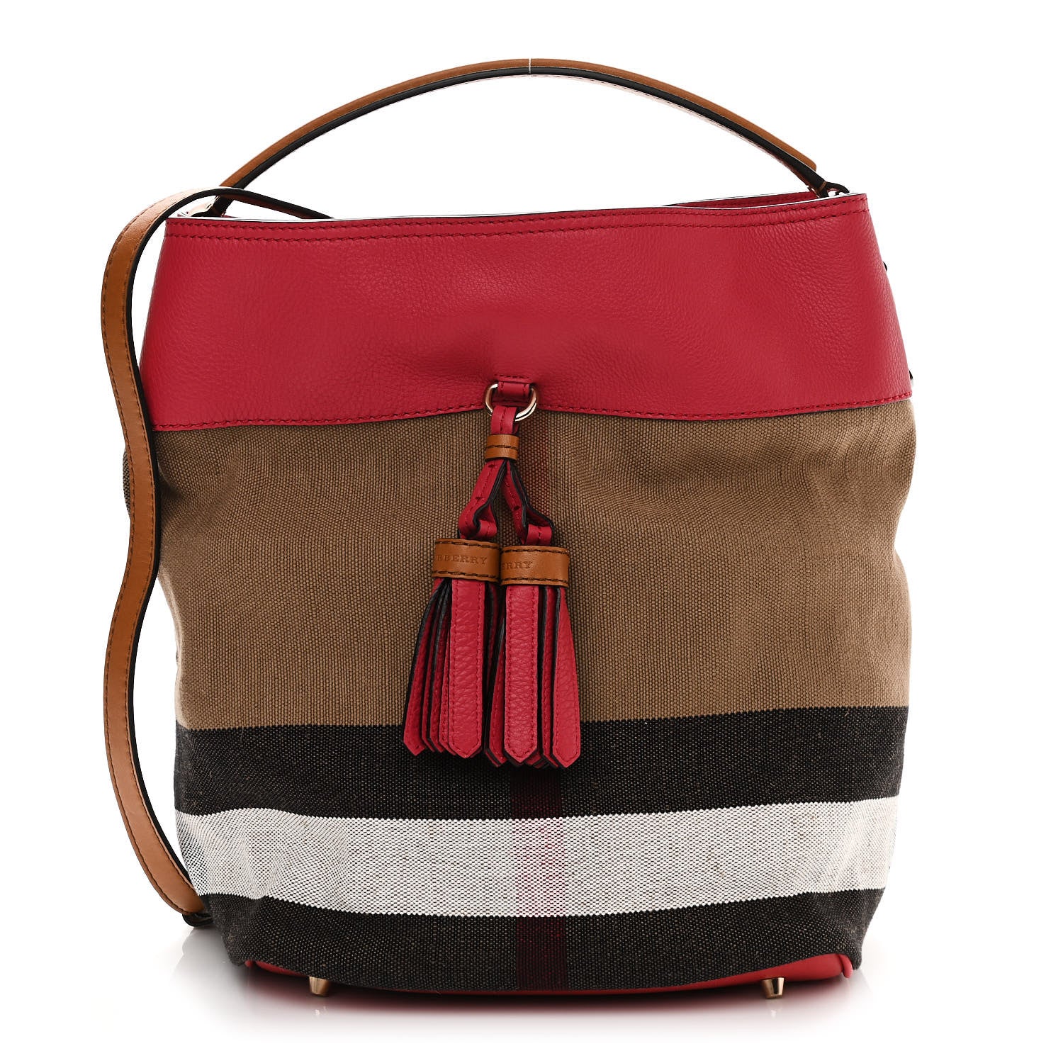 Burberry Grainy Calfskin Canvas Mega Check Medium Ashby Tassel Hobo Pink Azalea 1 of 11