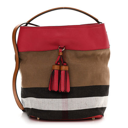 Burberry Grainy Calfskin Canvas Mega Check Medium Ashby Tassel Hobo Pink Azalea 1 of 11