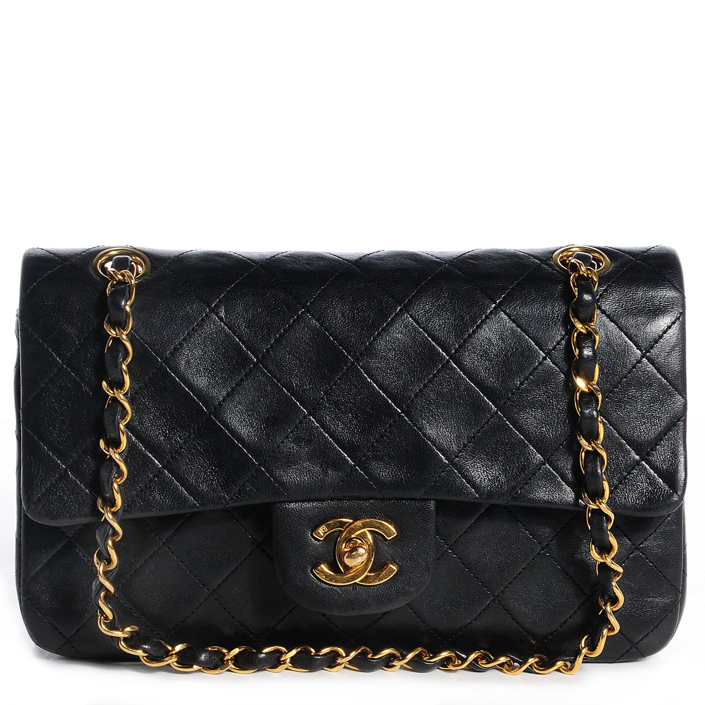 Lambskin Quilted Small Double Flap Black