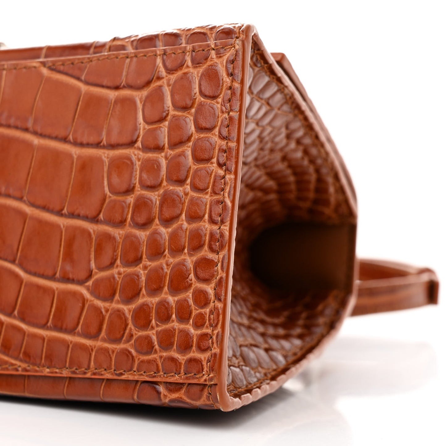 Shiny Calfskin Crocodile Embossed Small Hourglass Top Handle Bag Camel