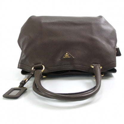 Prada Leather Logo Satchel Brown 5 of 12