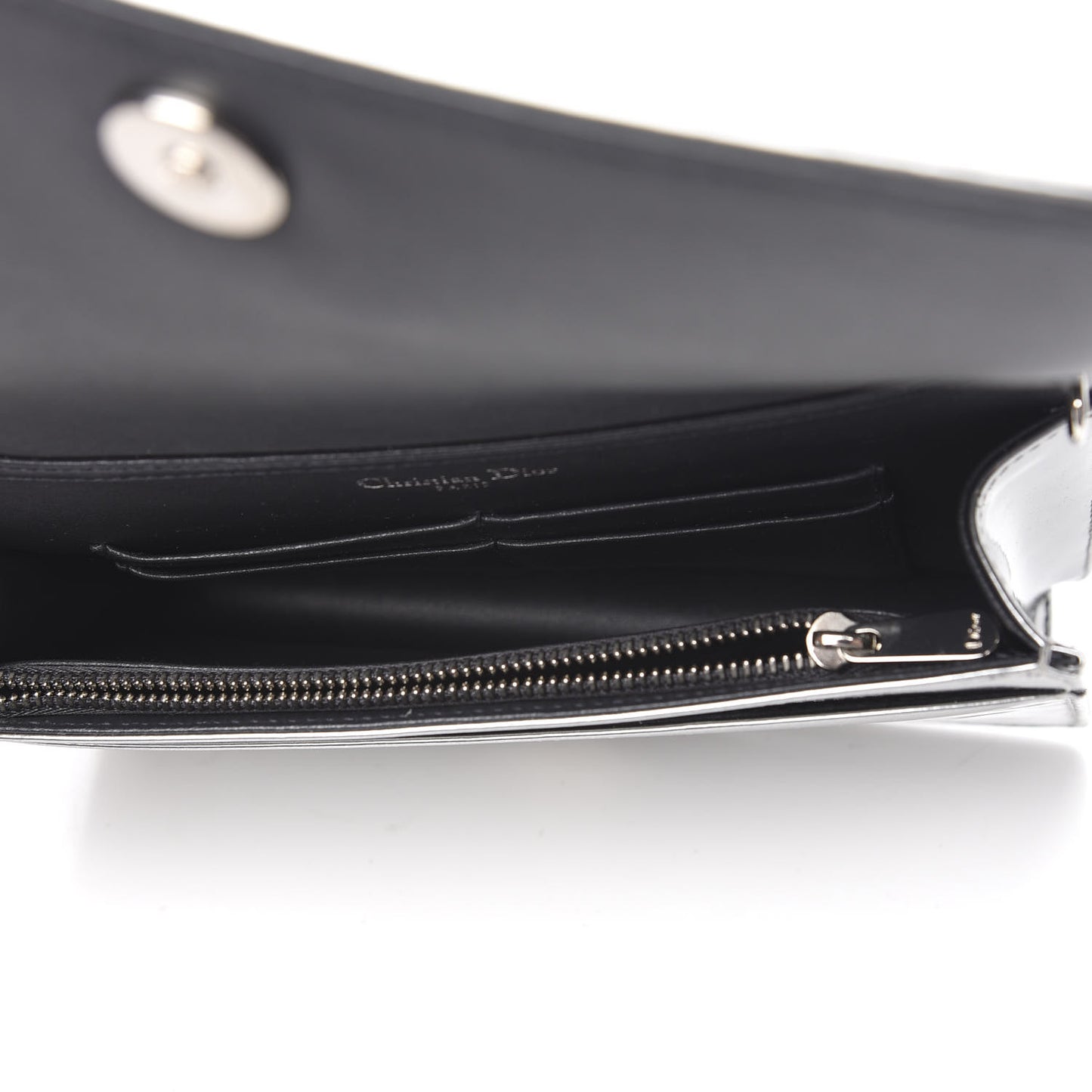 Metallic Patent Micro-Cannage Diorama Wallet on Chain Pouch Silver