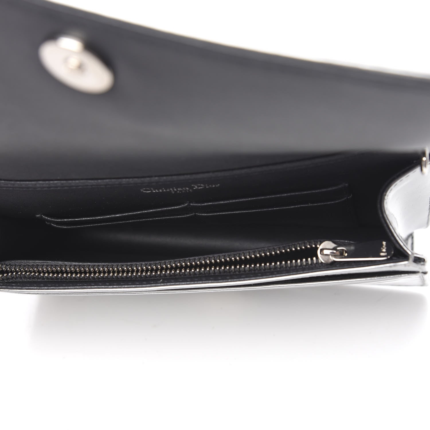 Christian Dior Metallic Patent Micro-Cannage Diorama Wallet on Chain Pouch Silver 4 of 9