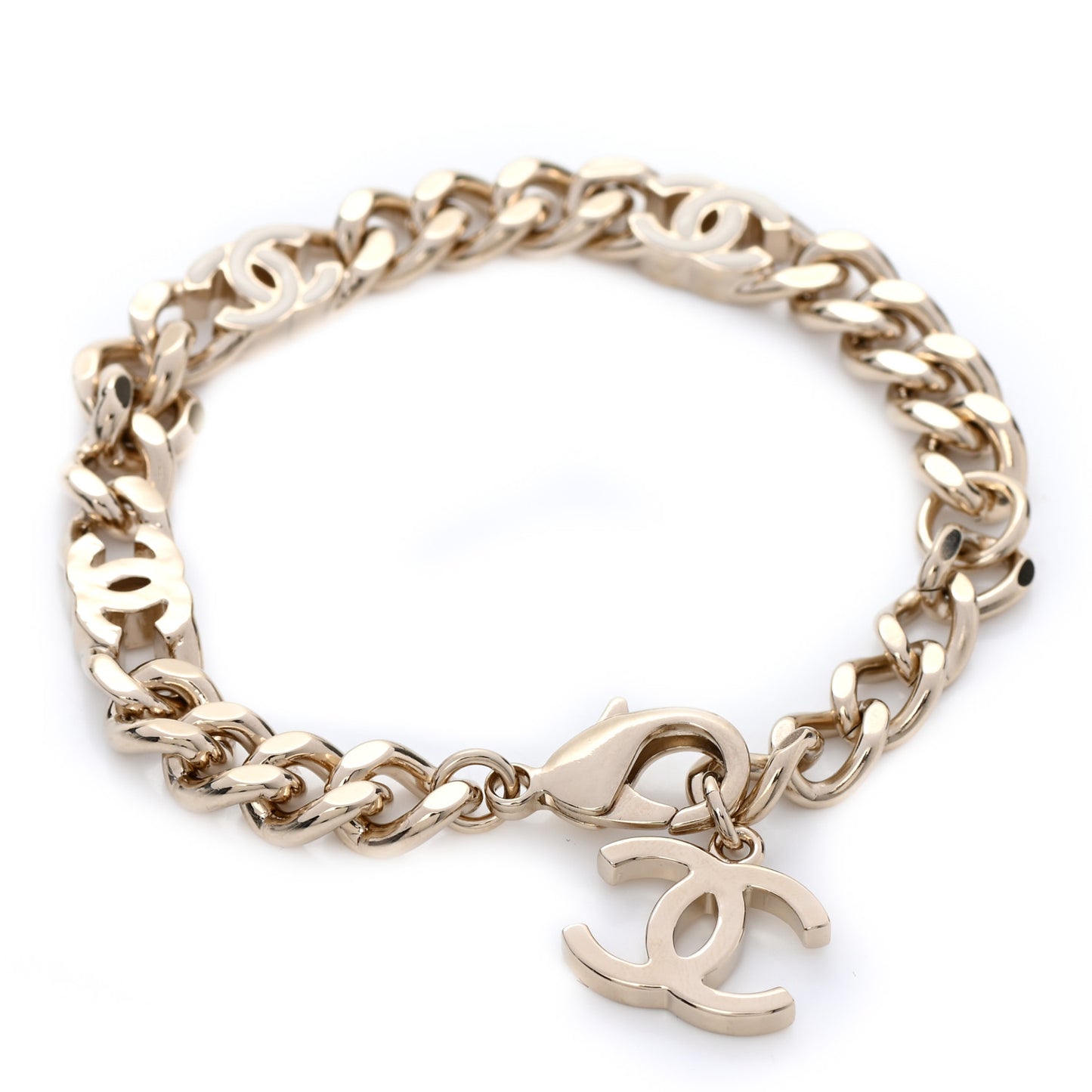 Enamel Metal CC Chain Bracelet Gold White