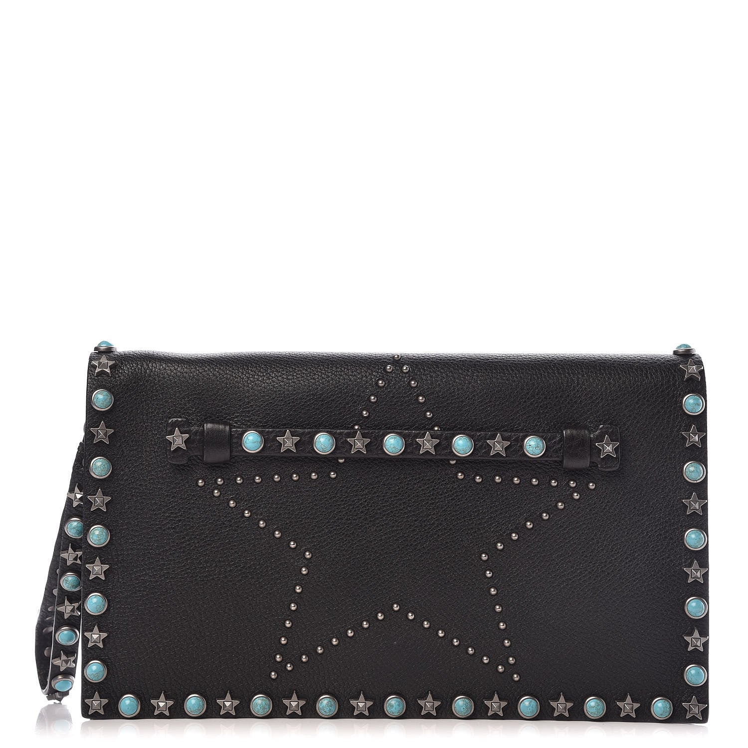 Valentino Garavani Pebbled Calfskin Star Rockstud Rolling Wristlet Clutch Black 1 of 11