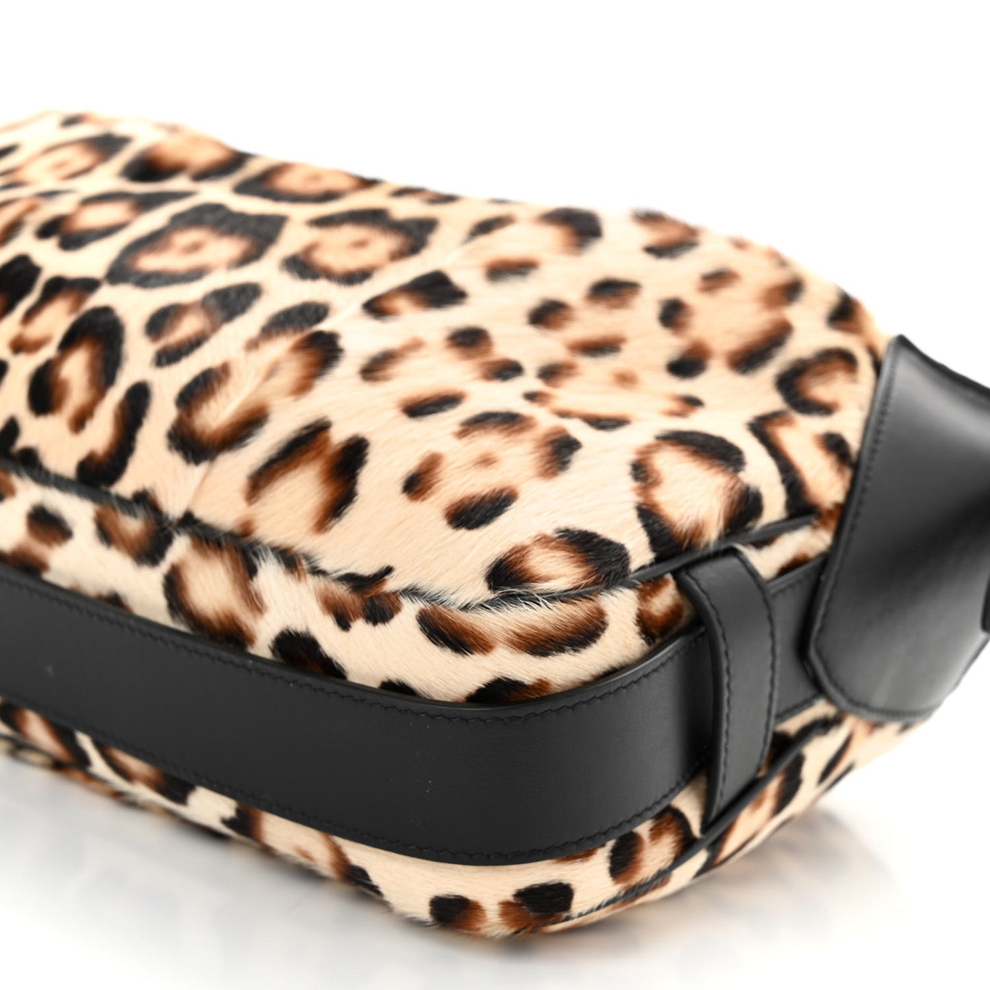 Furry Goatskin Leopard Medium Romy Shoulder Bag Natural Black