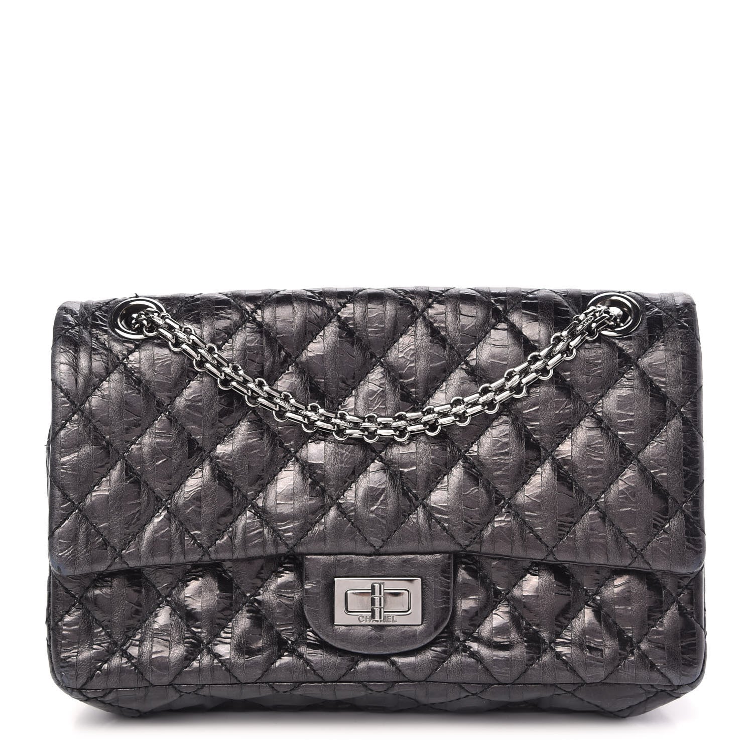Chanel Metallic Aged Calfskin Striped Accordion Reissue 2.55 Flap Black 1 of 10
