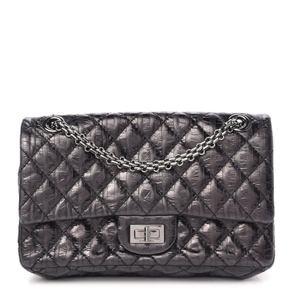 Chanel Metallic Aged Calfskin Striped Accordion Reissue 2.55 Flap Black 1 of 10
