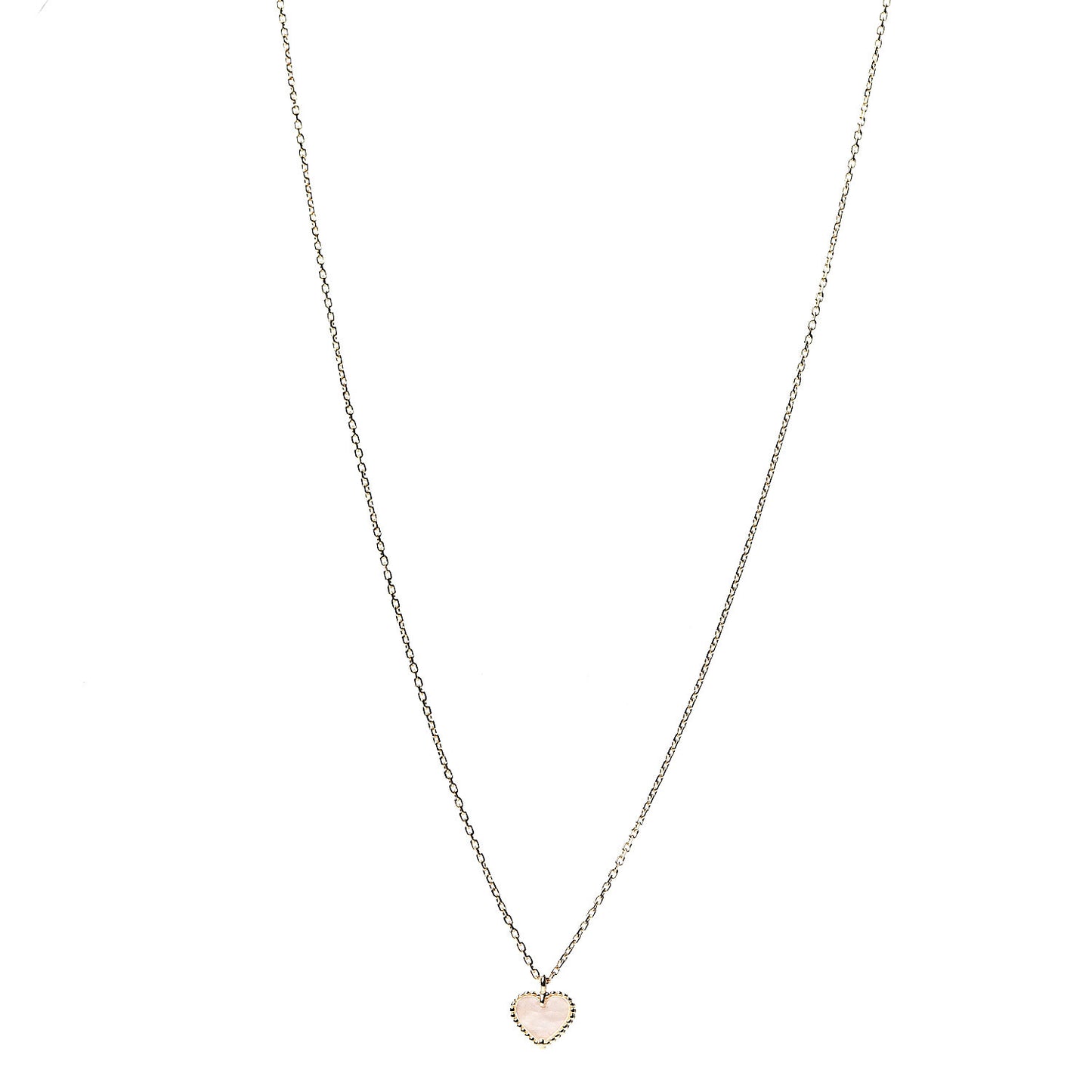 18K Yellow Gold Mother of Pearl Sweet Alhambra Heart Pendant Necklace