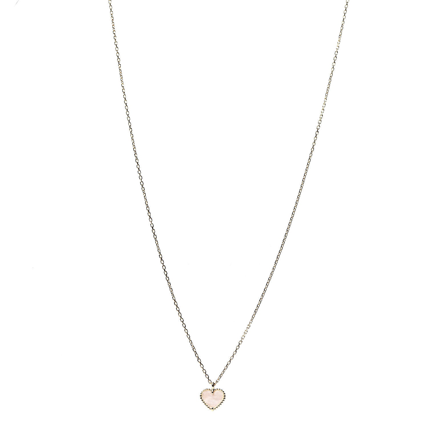 Van Cleef & Arpels 18K Yellow Gold Mother of Pearl Sweet Alhambra Heart Pendant Necklace 1 of 6