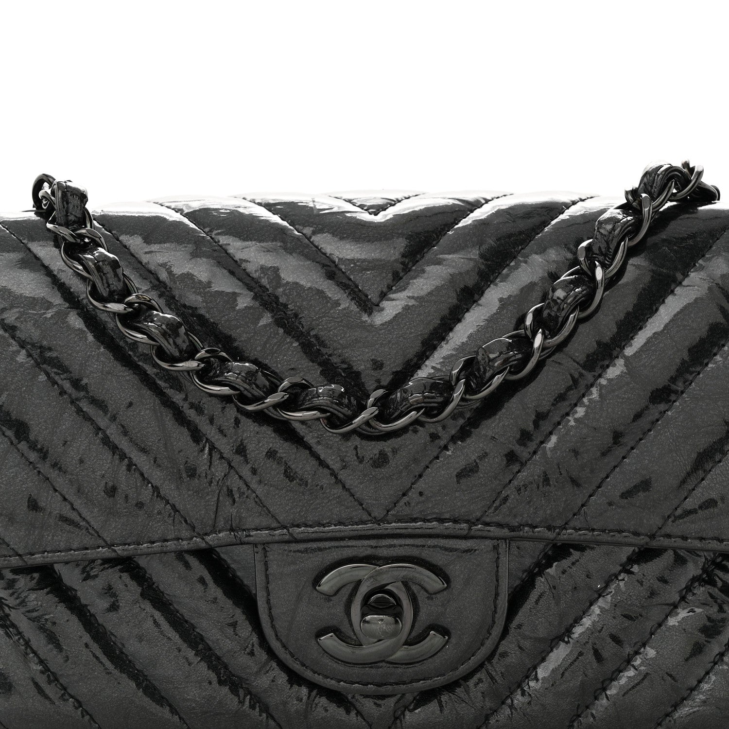 Chanel Patent Metallic Crumpled Calfskin Chevron Quilted Mini Rectangular Flap So Black 8 of 12