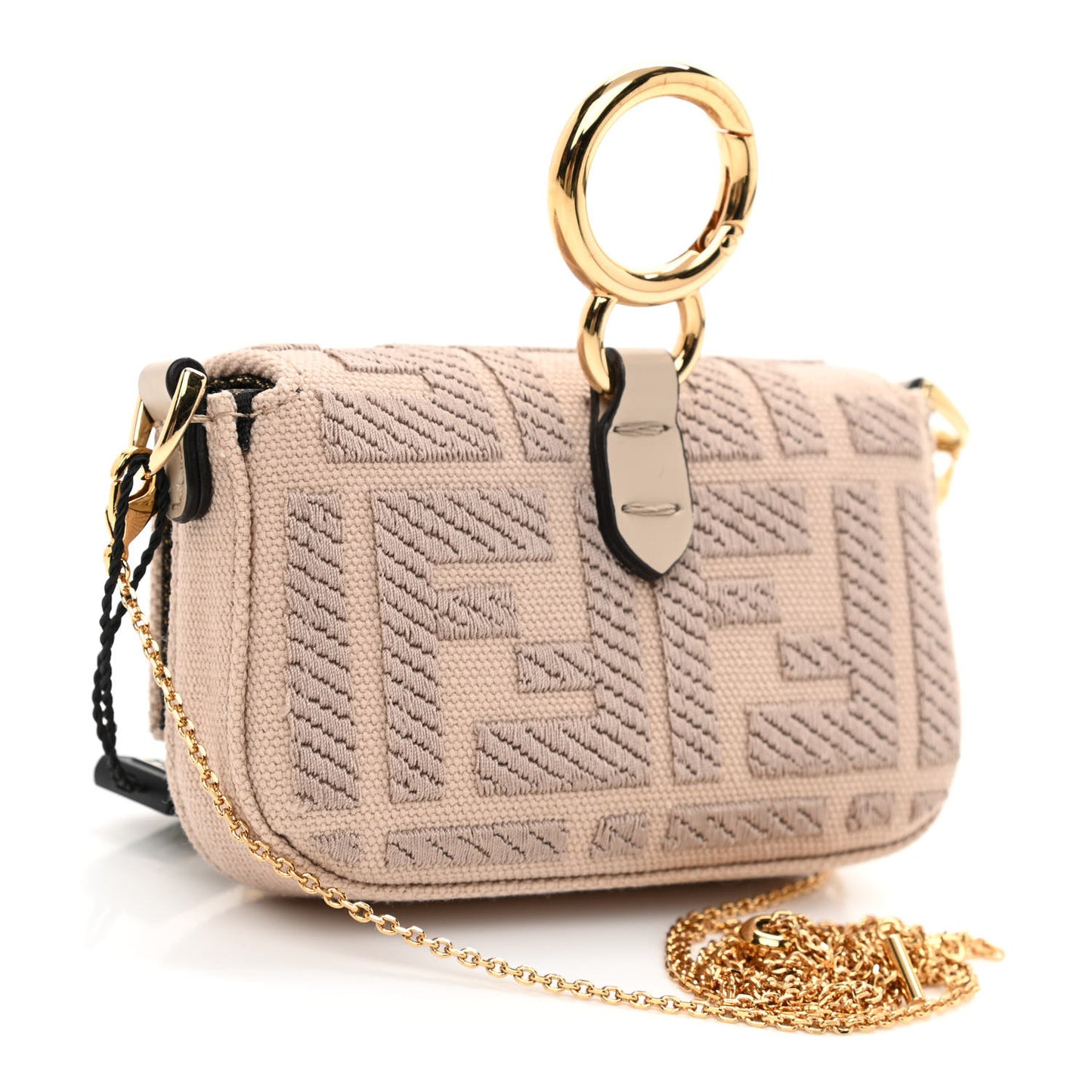 Canvas Vitello King FF Embroidered Nano Maxi Buckle Baguette Charm Nuvola