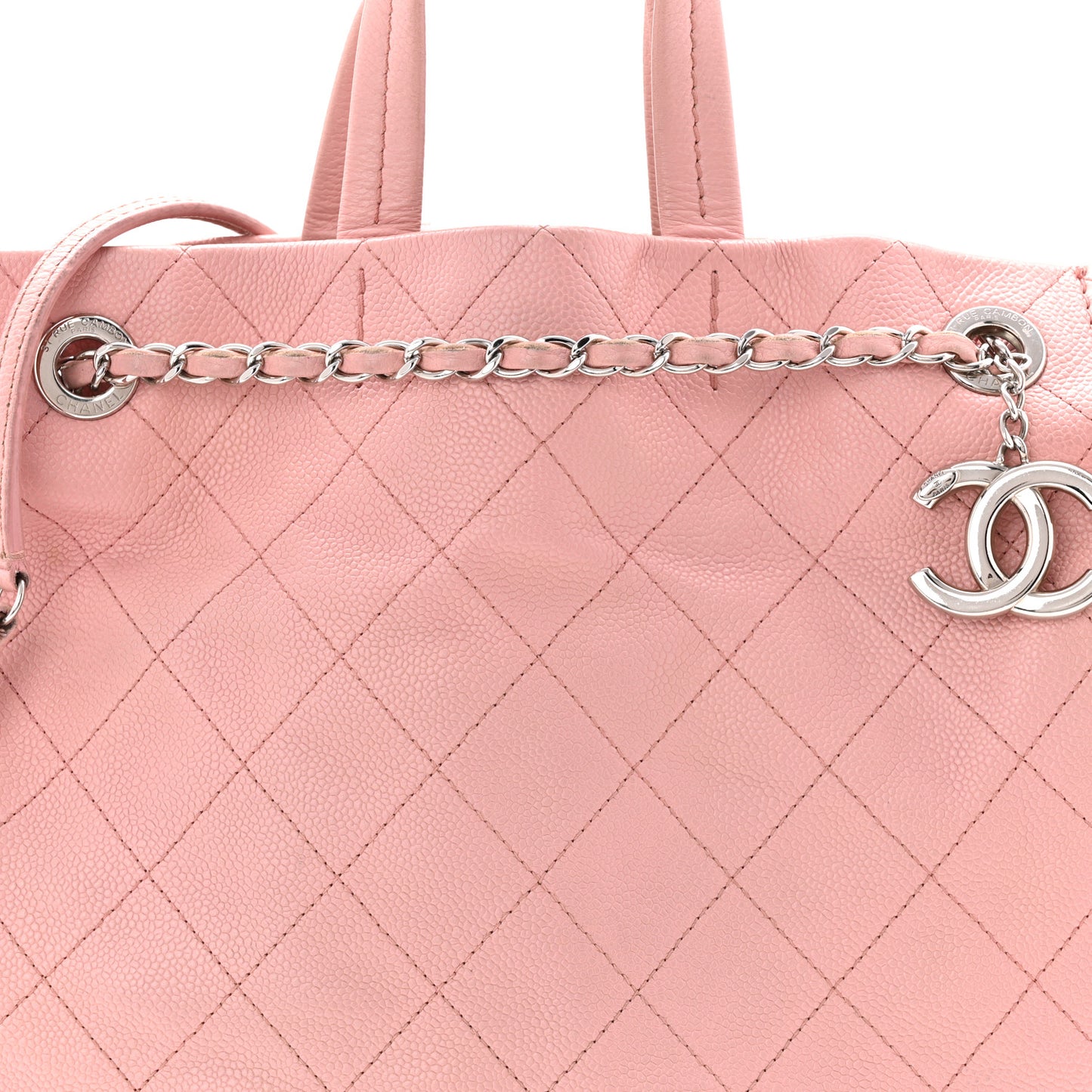 Caviar Stitched Small CC Pocket Tote Tote Pink