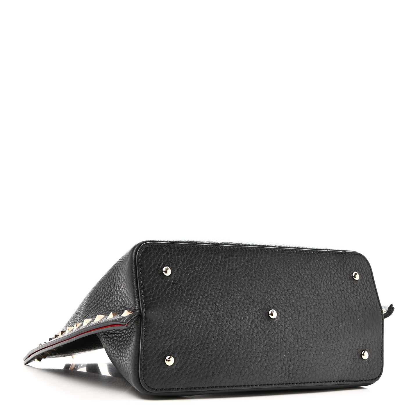 Pebbled Calfskin Small Rockstud Crossbody Tote Black