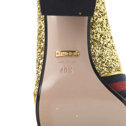Gucci Glitter Nappa Web Peyton 75mm Loafer Pumps 40.5 Oro Vecchio 6 of 8