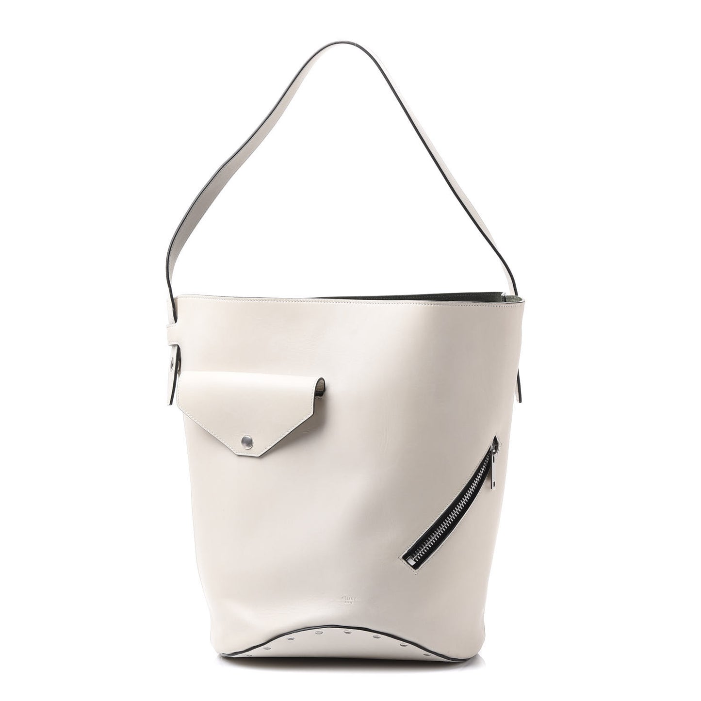 Natural Calfskin Biker Bucket Shoulder Bag White