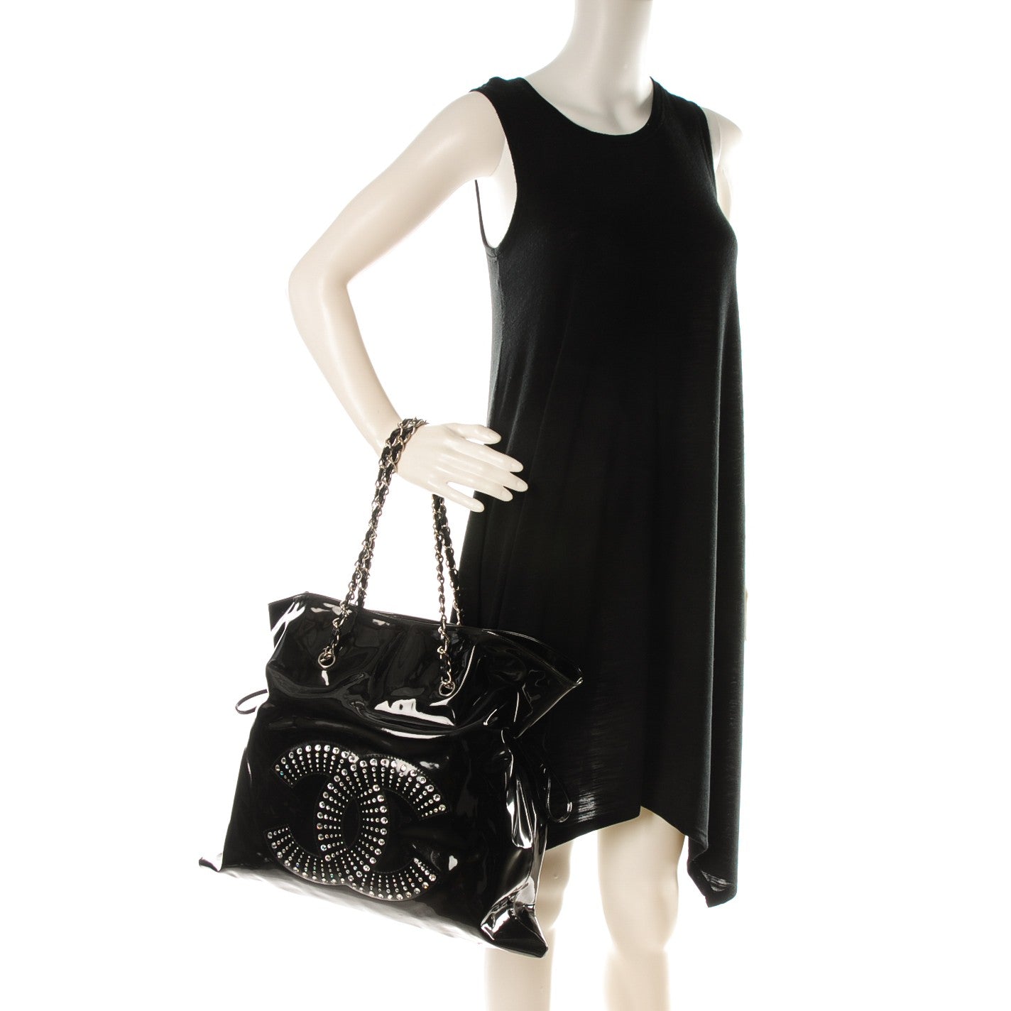 Patent Crystal Strass Bonbons Tote Black