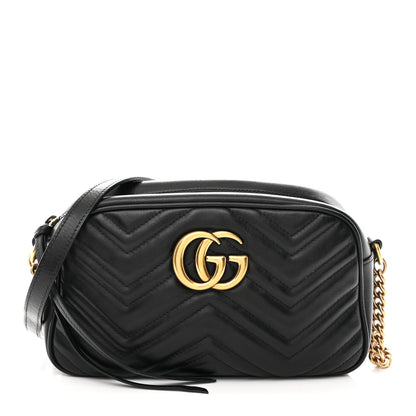 Gucci Calfskin Matelasse Small GG Marmont Chain Shoulder Bag Black 1 of 10