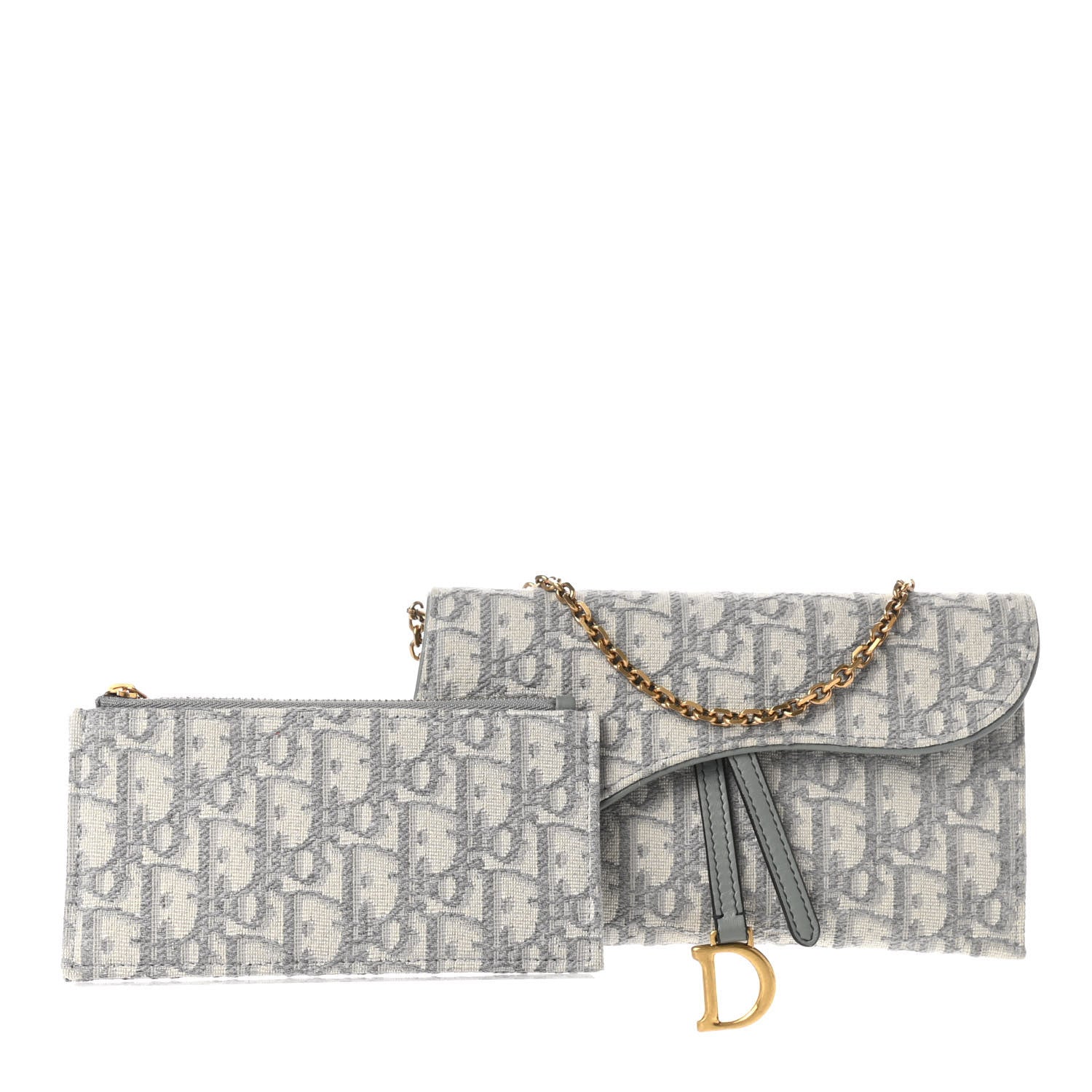 Christian Dior Oblique Saddle Chain Long Wallet Grey 1 of 12