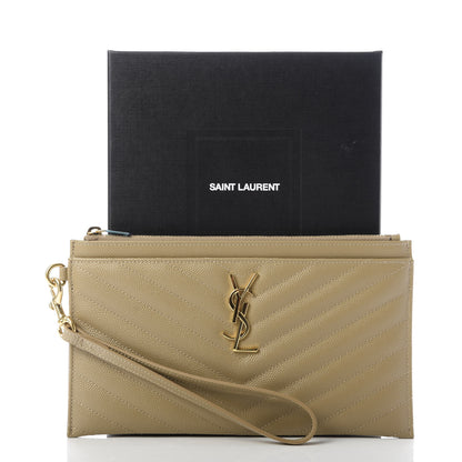Saint Laurent Grain De Poudre Chevron Monogram Large Bill Pouch Cork 10 of 10