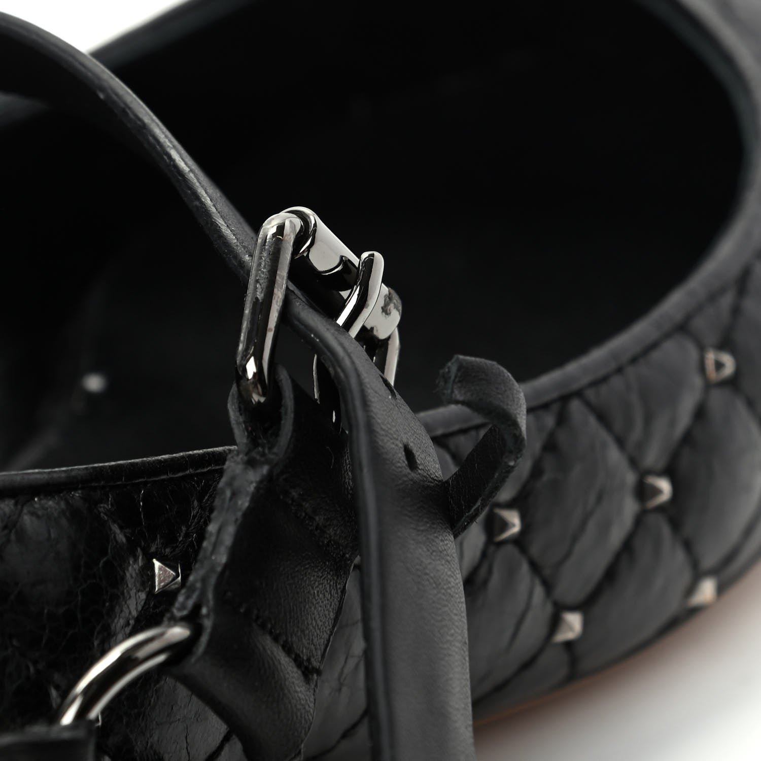 Valentino Garavani Crackled Lambskin Rockstud Spike Captoe Ballerina Flats 37 Black 10 of 10