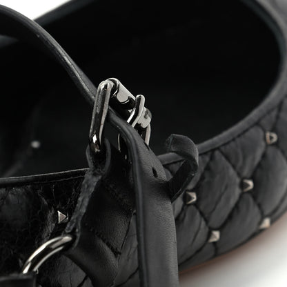 Valentino Garavani Crackled Lambskin Rockstud Spike Captoe Ballerina Flats 37 Black 10 of 10