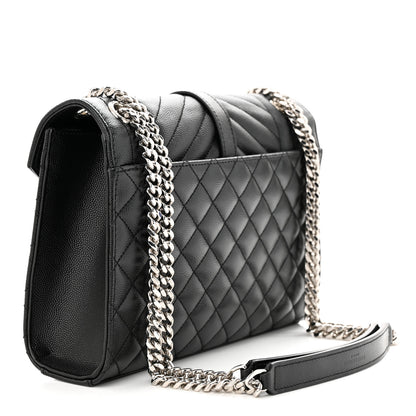 Saint Laurent Grain De Poudre Textured Mixed Matelasse Triquilt Medium Monogram Satchel Black 3 of 12