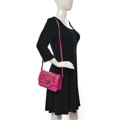 Versace Calfskin Vinyl Small Houndstooth La Medusa Crossbody Bag Pink Multicolor 2 of 13