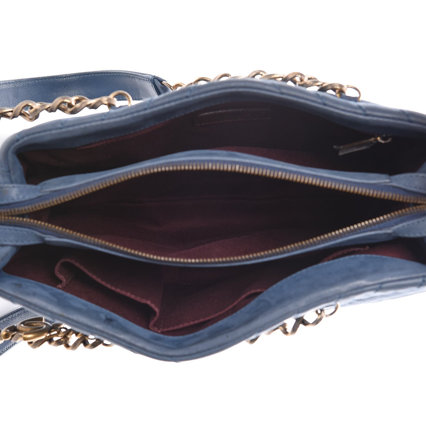 Iridescent Calfskin Chevron Quilted Surpique Tote Dark Blue
