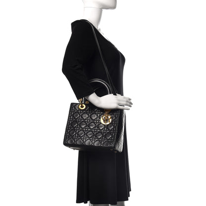 Christian Dior Lambskin Cannage Medium Lady Dior Black 2 of 14