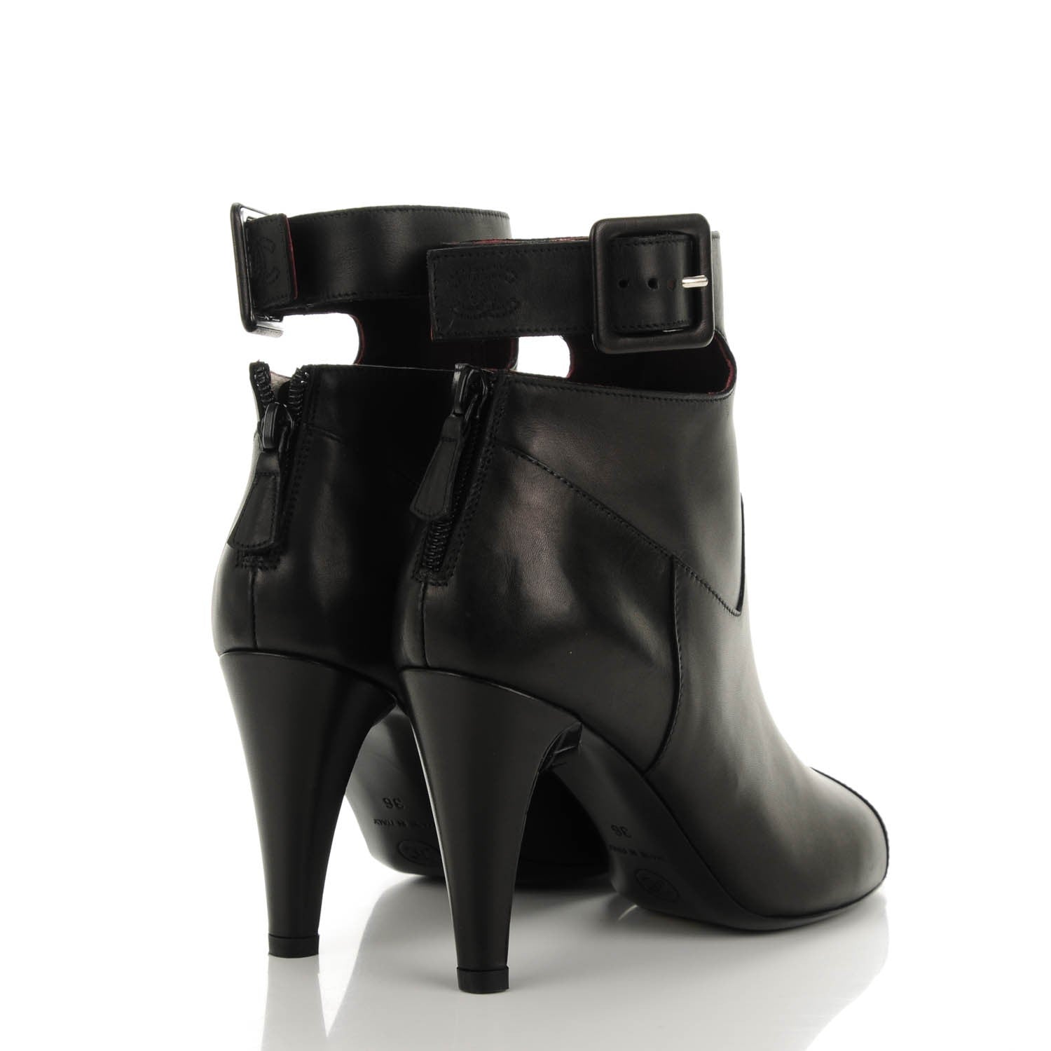 Chanel Calfskin Patent CC Cap Toe Short Boots 36 Black 4 of 7