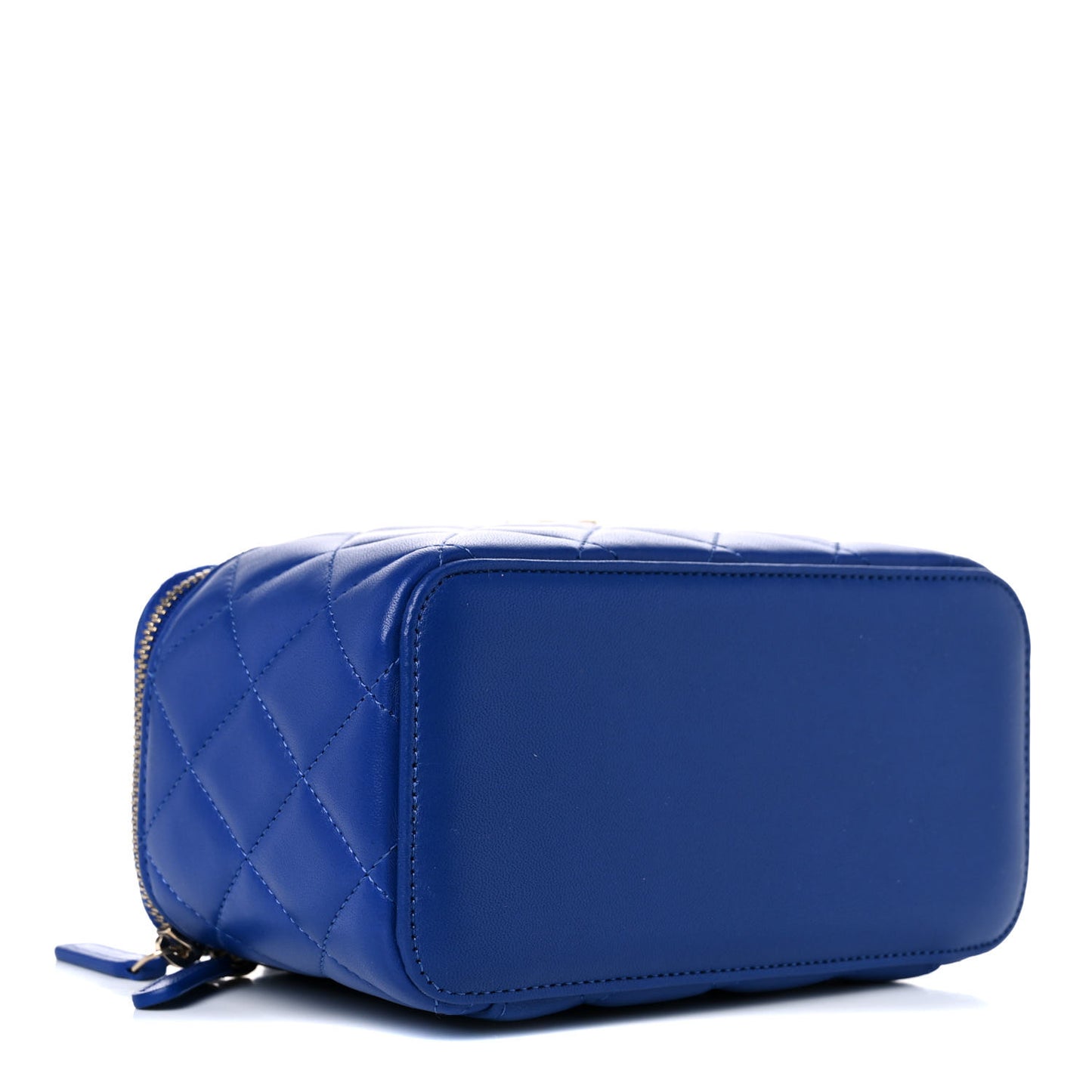 Lambskin Quilted Small Top Handle Vanity Case With Chain Blue