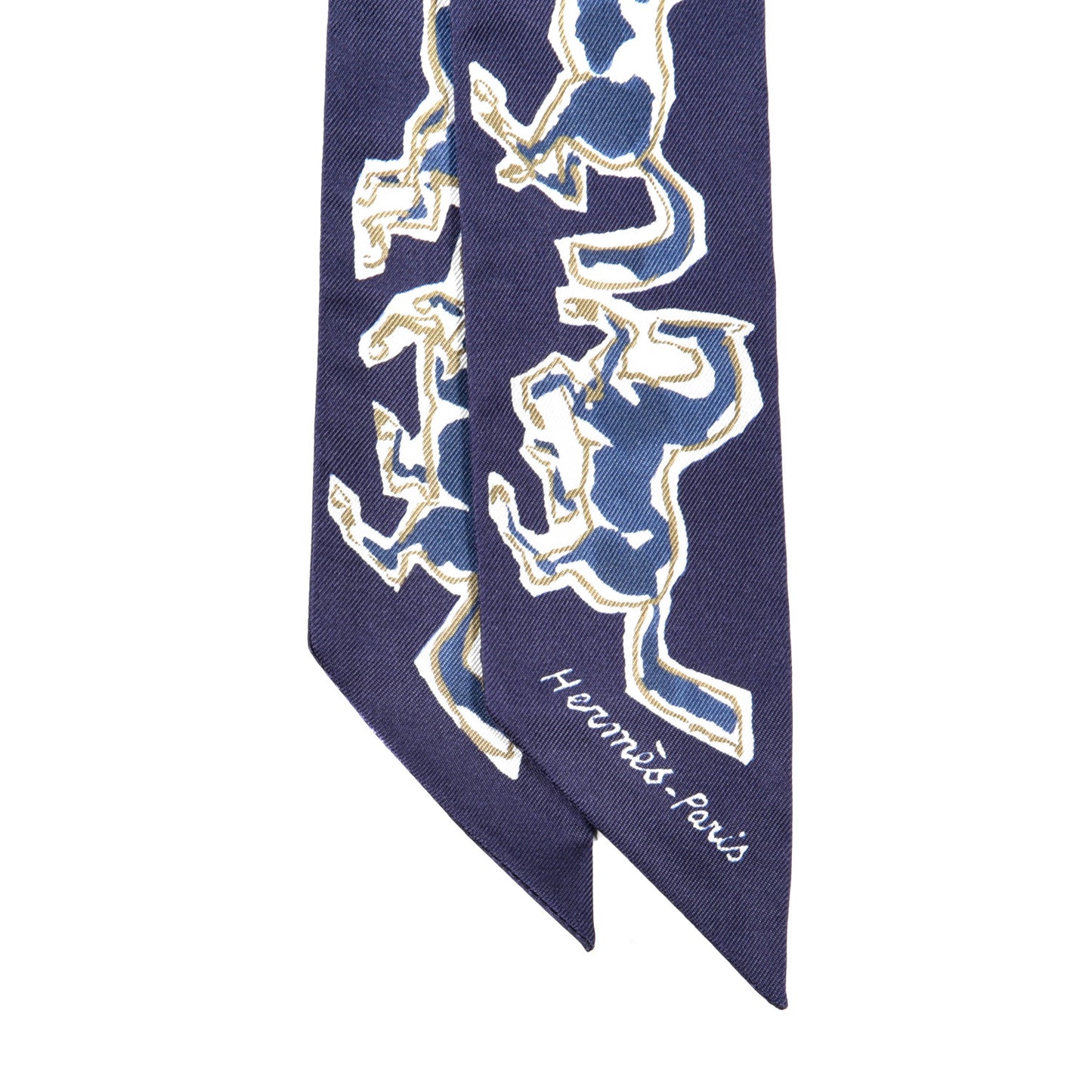 Silk Chevaux En Liberte Twilly Marine Indigo Blanc