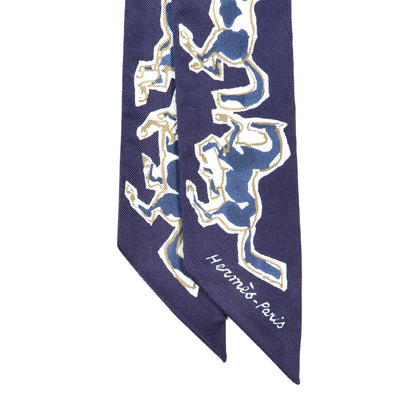 Hermes Silk Chevaux En Liberte Twilly Marine Indigo Blanc 2 of 4