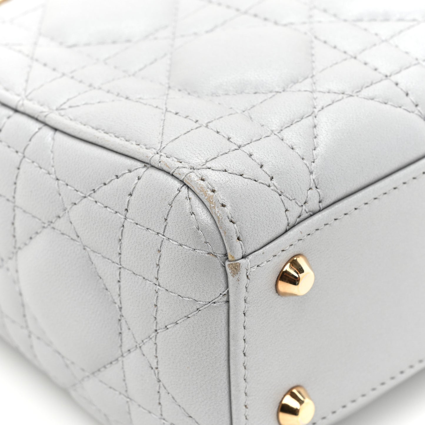 Metallic Lambskin Cannage Mini Lady Dior Grey