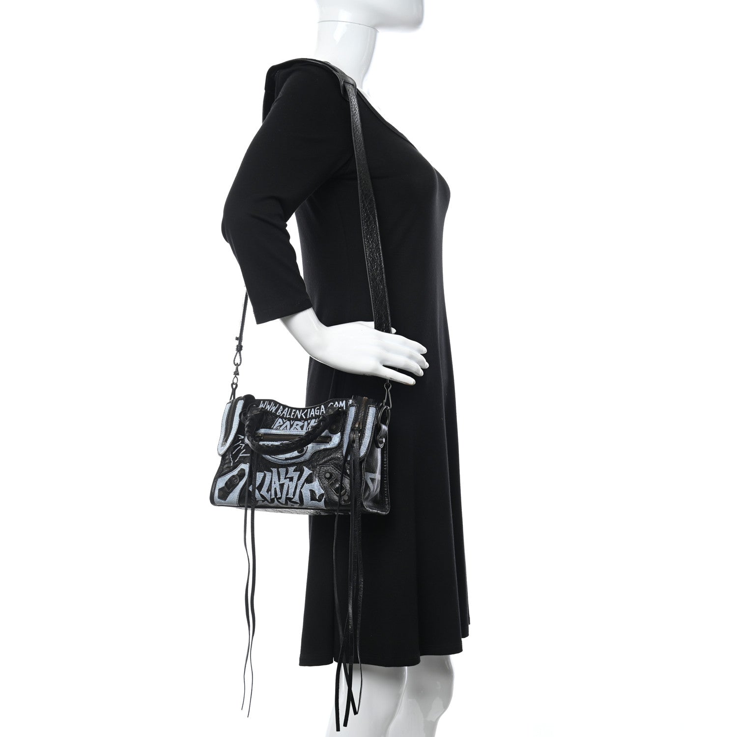 Balenciaga Agneau Arena Graffiti All Over Classic Hardware Mini City Black White 2 of 11