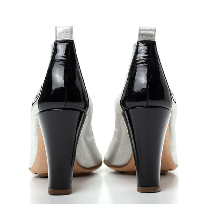 Chanel Metallic Lambskin Patent CC Elastic Stretch Pumps 36.5 Silver Black 7 of 11