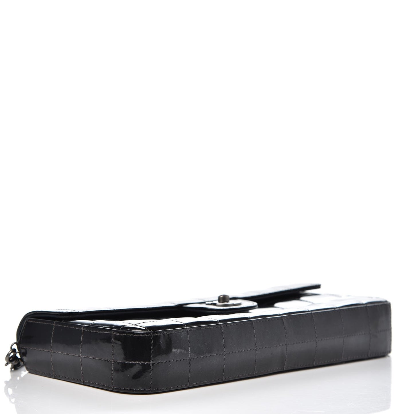 Patent Quilted East West Chocolate Bar Flap Black
