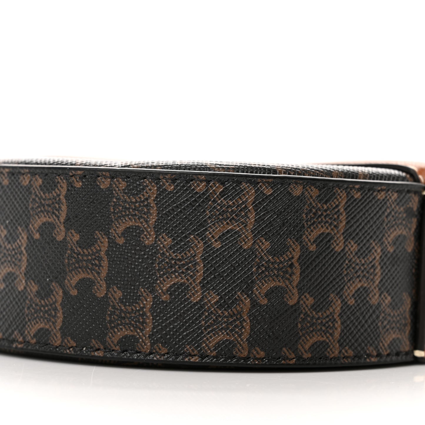 Lambskin Triomphe Canvas Round Purse On Strap Black Tan