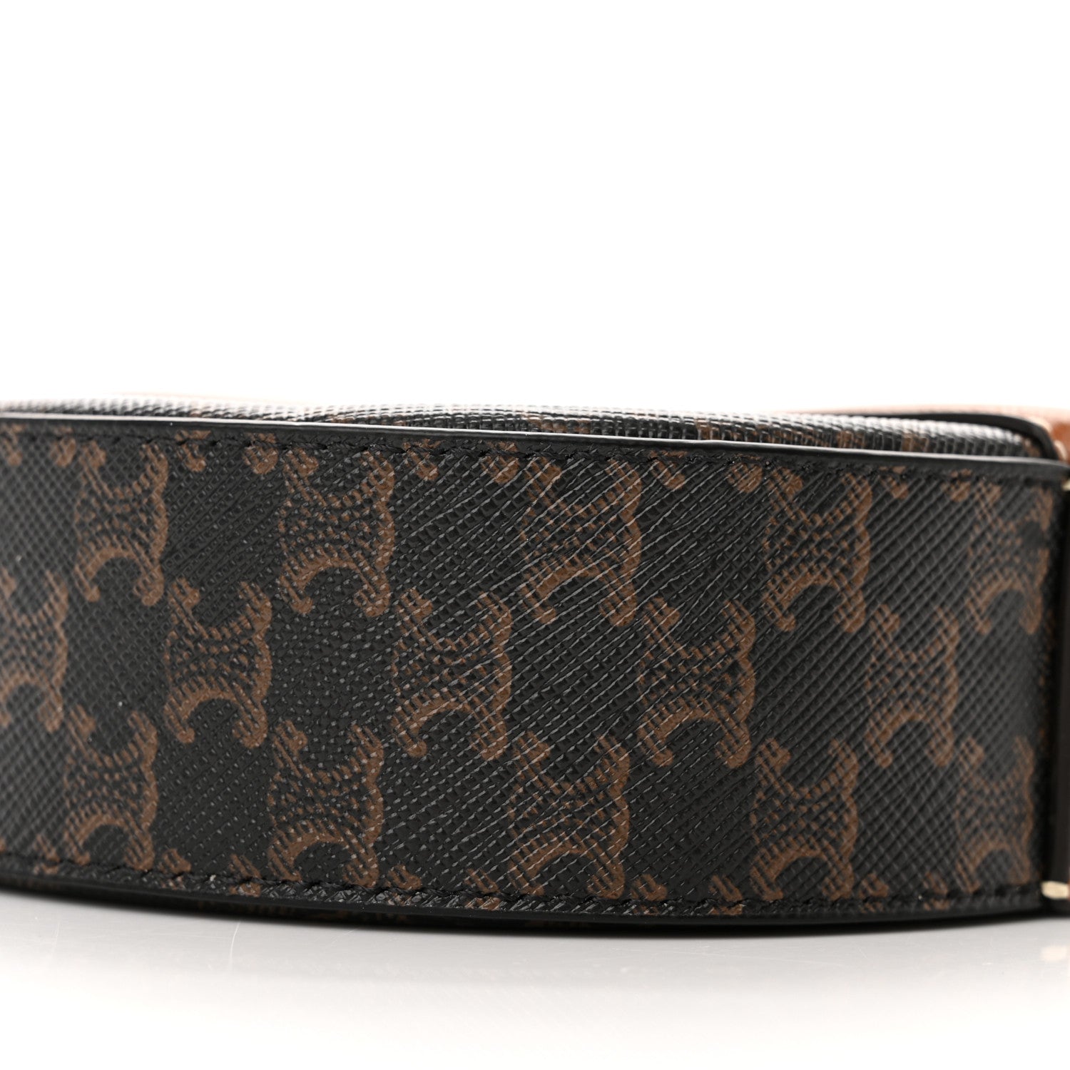 Celine Lambskin Triomphe Canvas Round Purse On Strap Black Tan 10 of 11